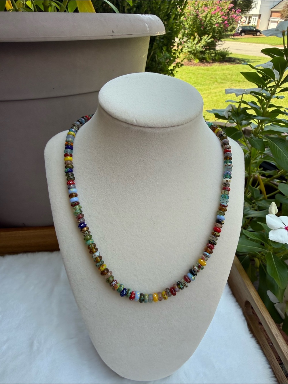 Dark & Moody Glass Rondelle Bead Necklace | Earthy Multicolor Statement Necklace